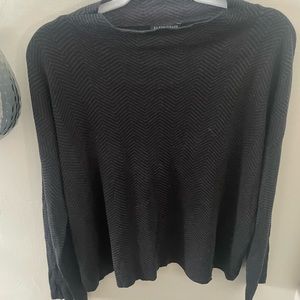 Eileen Fisher, large, dark grey with black stripes, designed light sweater.